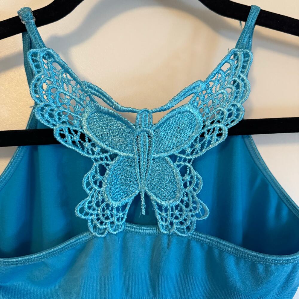 Y2K Bebe Lace Butterfly Blue Ribbed Racerback Cami Tank Top Size XS Extra Small - Picture 4 of 7